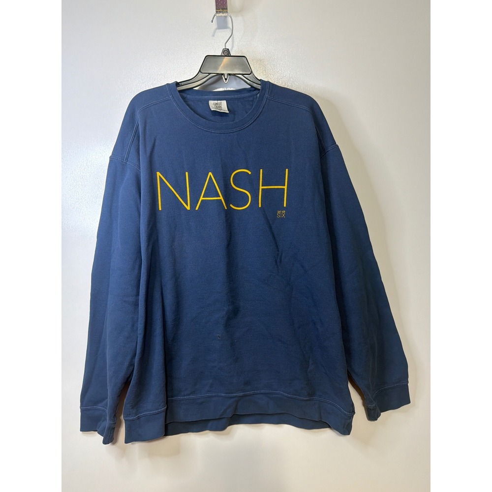 Comfort Colors NASH Give Her Six Sweatshirt Navy Blue XL Crewneck Graphic
